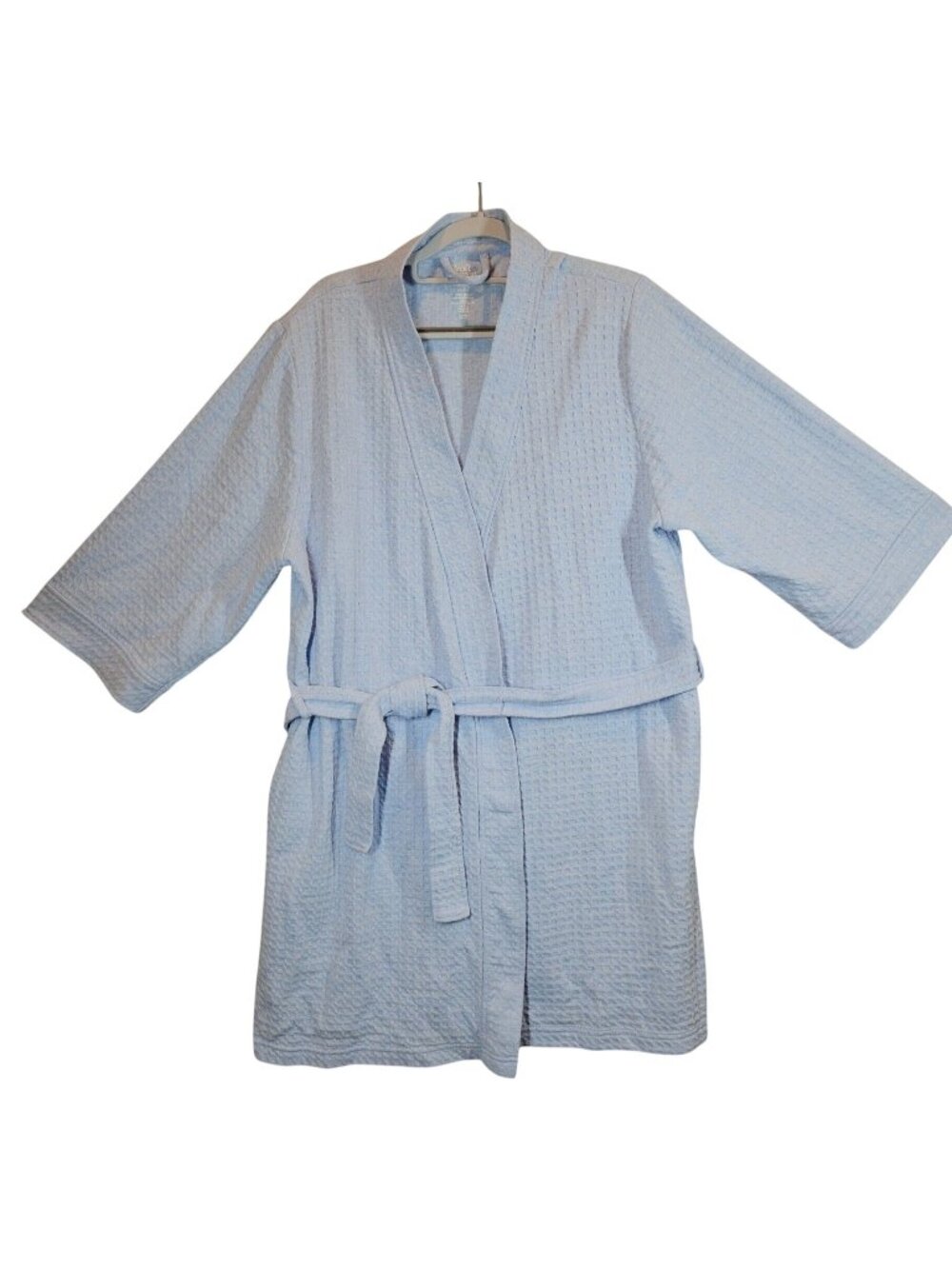 Croft & Barrow Light Blue Robe Womens L Waffle Knit Cotton Belt Tie pockets
